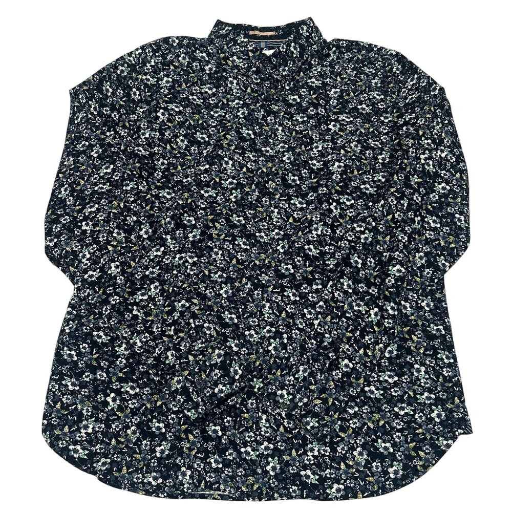 Ricky Singh Men's Navy Blue Floral 100% Cotton Button Down Shirt Large